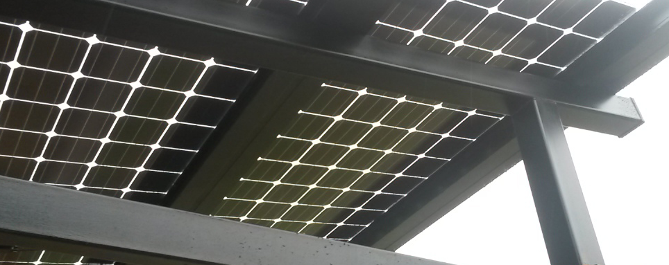 Bifacial solar patio cover.